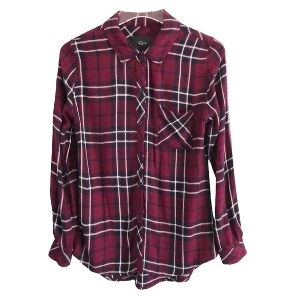 Rails Hunter Button Front Burgundy Plaid Long Sleeve Shirt XS - Picture 10 of 11